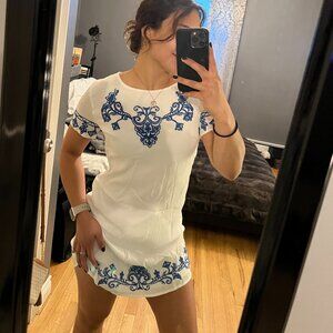 Lulus XS White Dress with Blue detailing